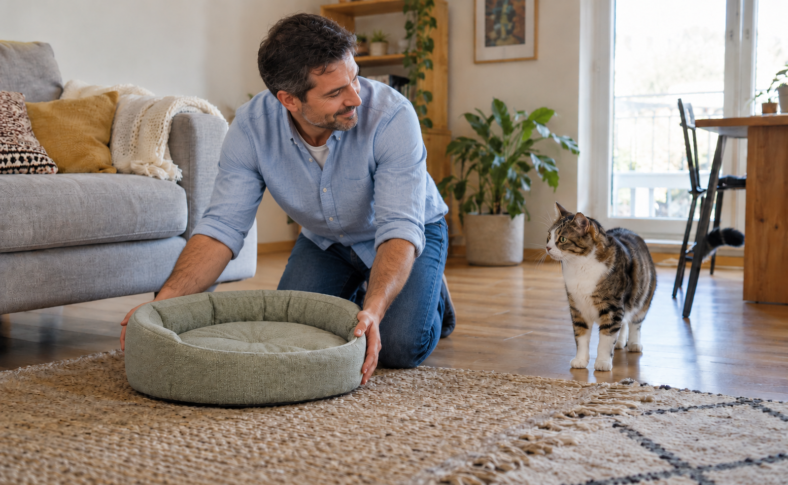 25f5-453f-beb4-3434991e8210-Man_holding_a_tabby_cat_s_sage-green_bed.png